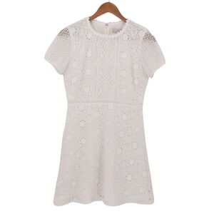 LOFT Floral Lace Mini Dress Womens Size 2P White Short Sleeve Bridal Graduation